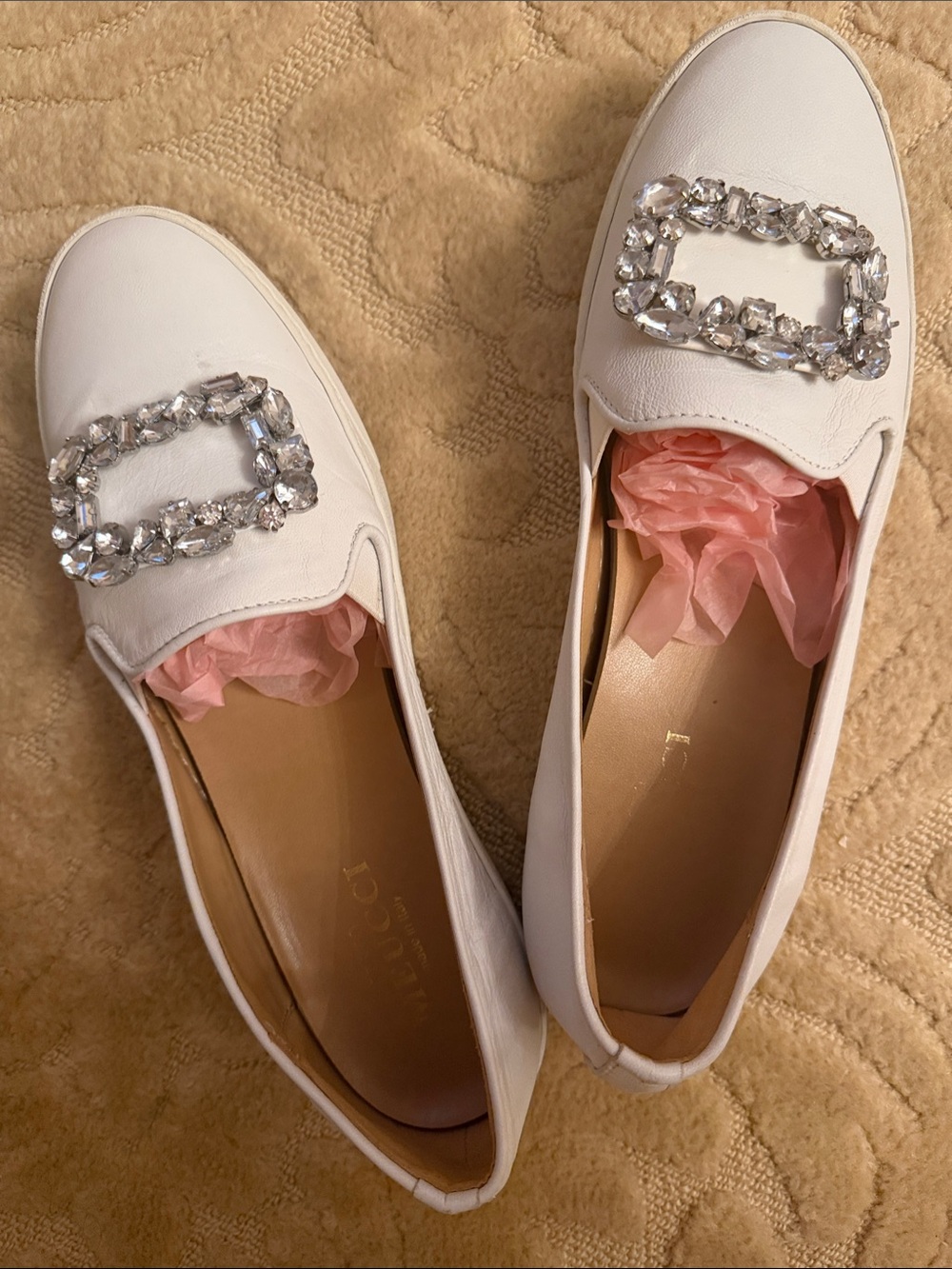Sesto Meucci White Crystal-Embellished Slip-On womans Sneakers GUC, size 9